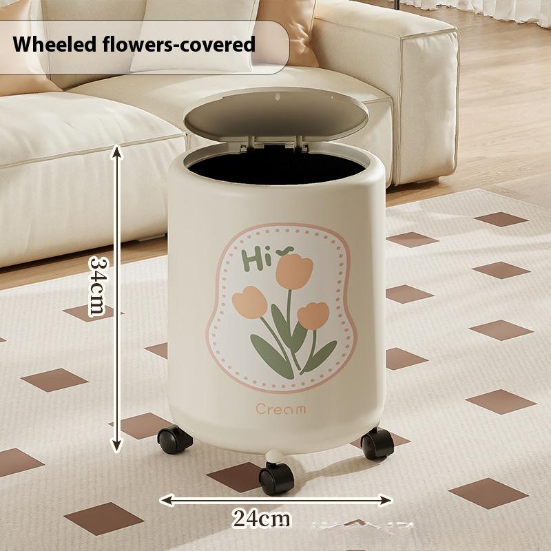 15L Trash Can with Pulley  Anti-odor Trash Bin with Lid Wastebasket Kitchen Bathroom Large Capacity Garbage Can