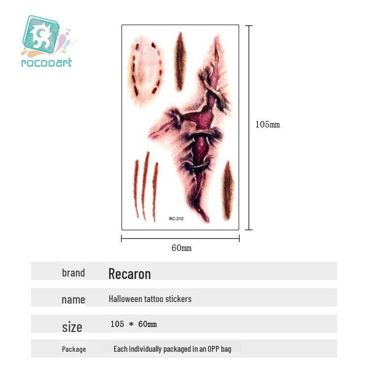 Vodotěsné Halloweenské dočasné tetovací nálepky: Realistické jizvy po krvi a noži pro hororový make-up.