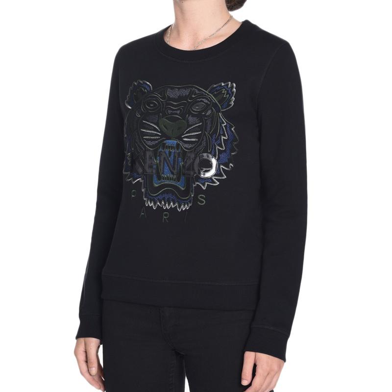 (WMNS) KENZO Cotton Tiger Head Printing Long Sleeves Pullover Hoodie Black Women's F762SW7054XD-99