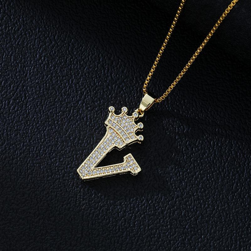 Fashion High-End Crown Letter Necklace Women'S Zircon Pendant Niche Stainless Steel Hip-Hop Pendant Accessories