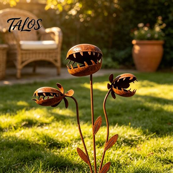 Rusty Garden Stake Carnivorous Plant Stake, Metal Venus Flytrap Sculpture, Sculpture Monstrous Ornament for Yard Flower Bed Lawn Rust-colored Decor