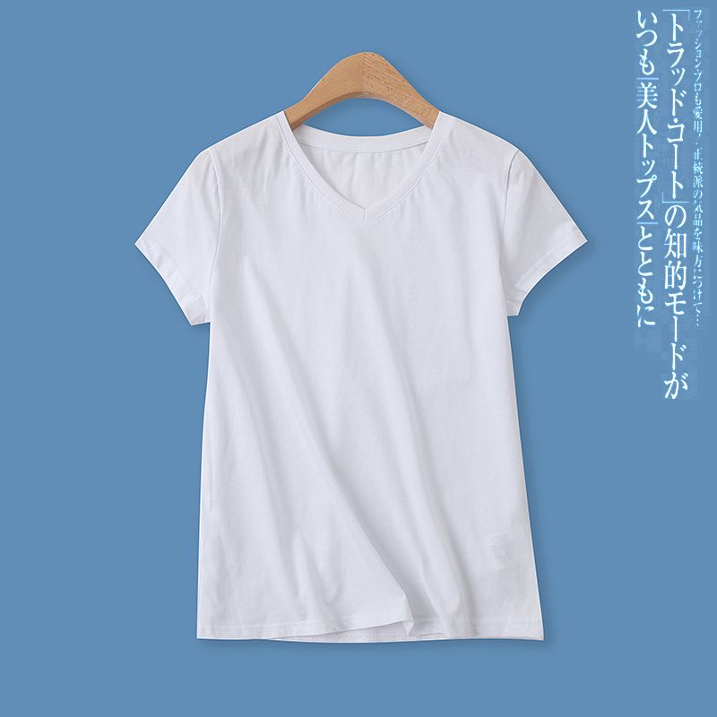 

Women s round Neck Minimalist Slim Short-Sleeved Tops Cotton T-shirt White S