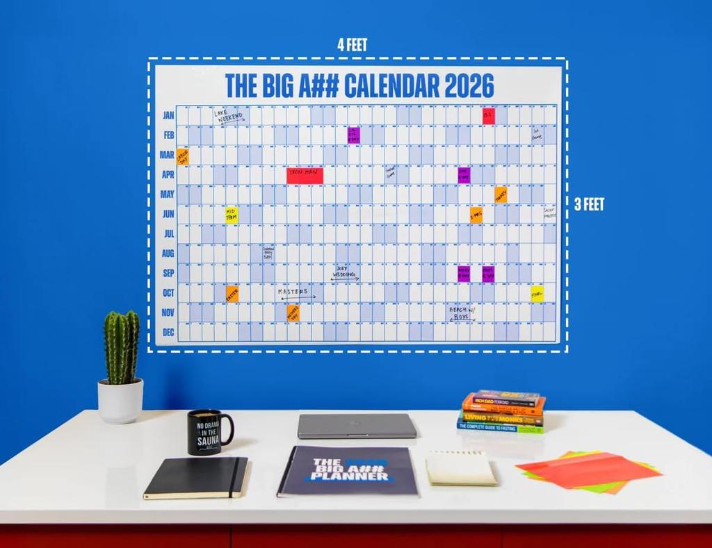 2026 erasable wall calendar annual view planning calendar easy to hang with markers and 100 stickers blue