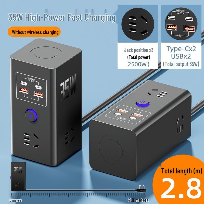 35W GaN Schnelllade-Steckdosenleiste mit USB & Kabellosem Desktop-Ladegerät