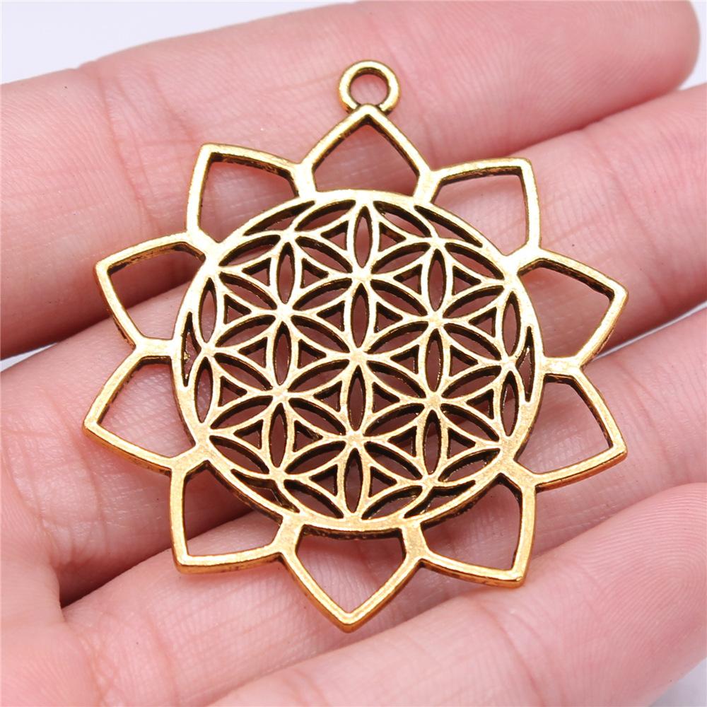 10pcs The Flower Of Life The Seed Of Life Charms Tibetan Silver Color Pendants Antique Jewelry Making DIY Handmade Craft