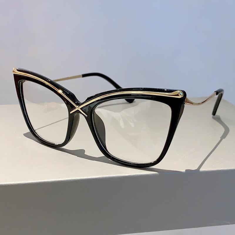 Oversized Cat Eye Eyeglasses Fashion Vintage Blue Light Blocking Eyewear  Trendy Non-prescription Glasses for Women