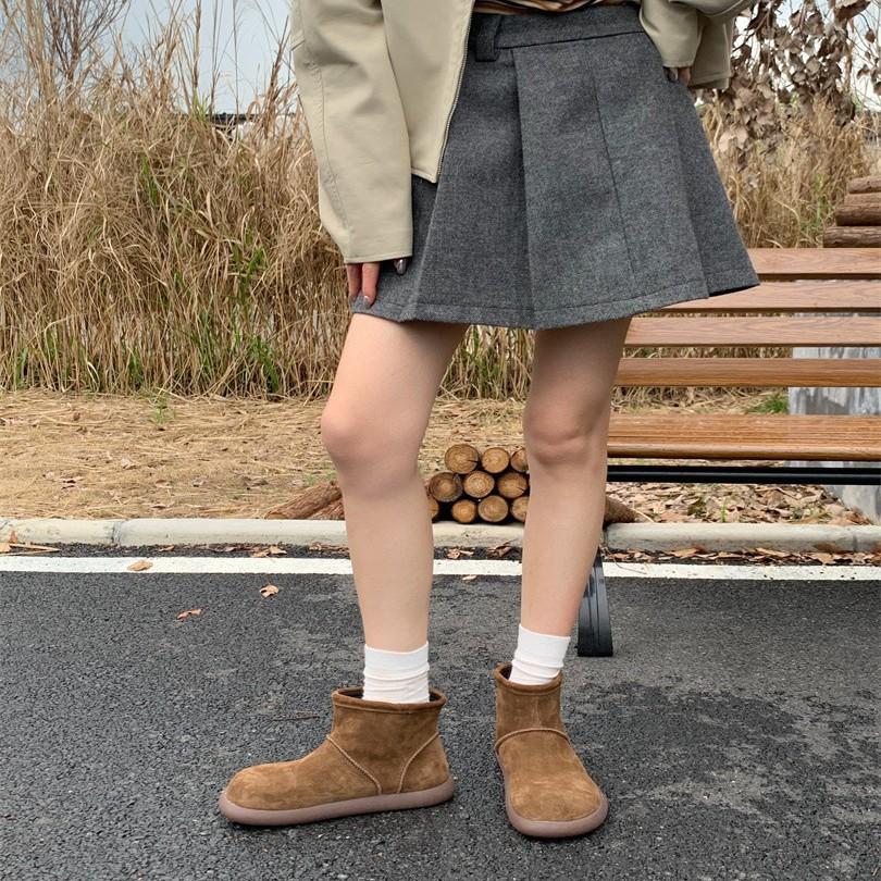 ~ Retro matte leather round head sleeve short boots for women's autumn and winter new fashion versatile thick-soled fashion boots for women