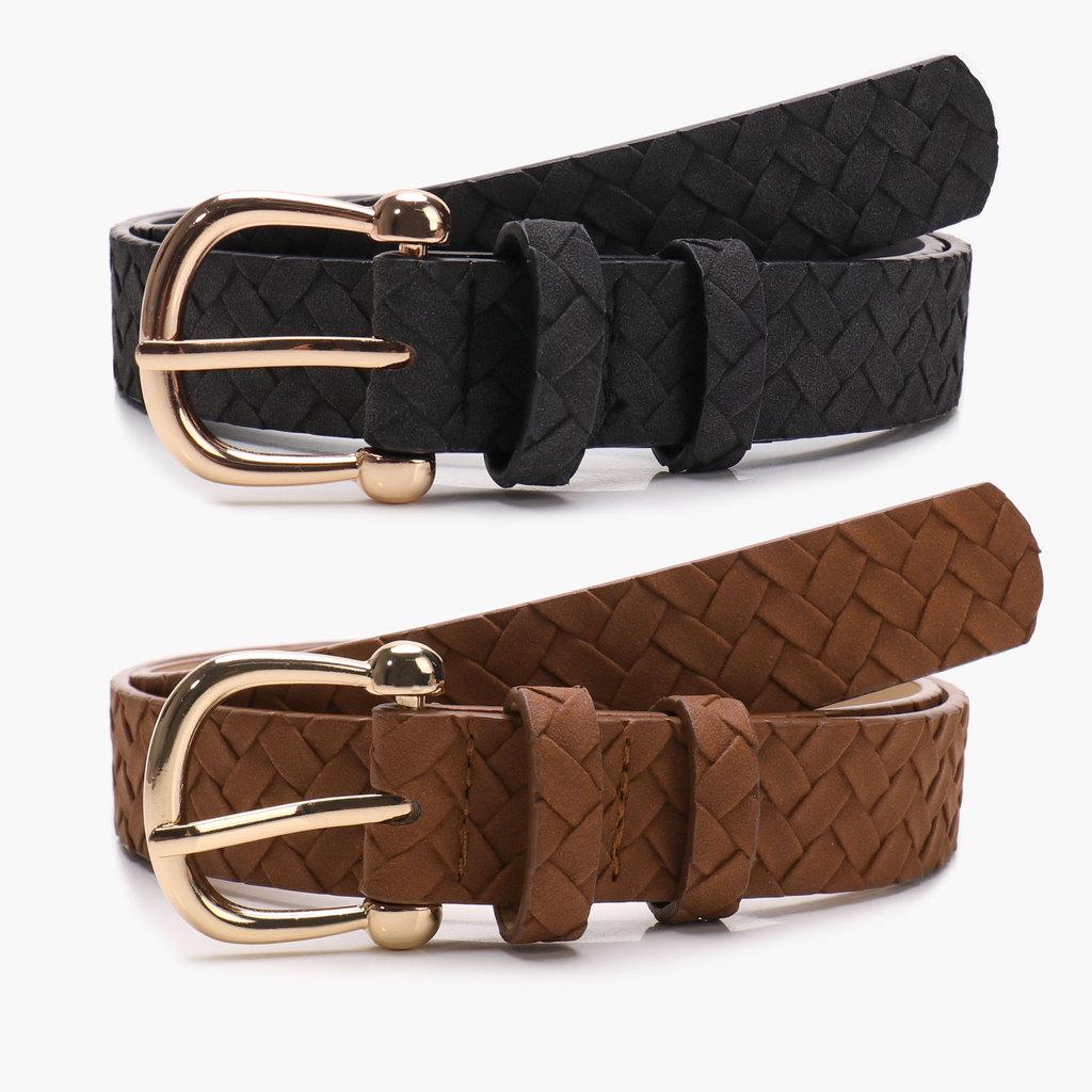Womens Vintage Style Pu Belt With Gold Buckle For Jeans And Skirts