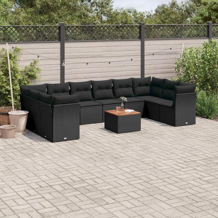 VidaXL Garden Lounge Set with Cushions 11 Pcs, Patio Sofas, Patio Furniture Set, Outdoor Furniture, Black 3256160