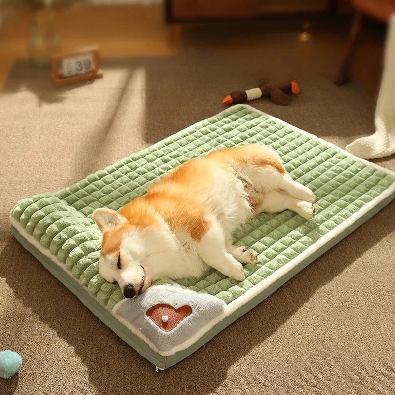 Winter Warm Fluff Sleeping Removable Washable Pet Beds Dog Mat Luxury Sofa for Small Medium Dogs Plaid Bed for Cats Dogs