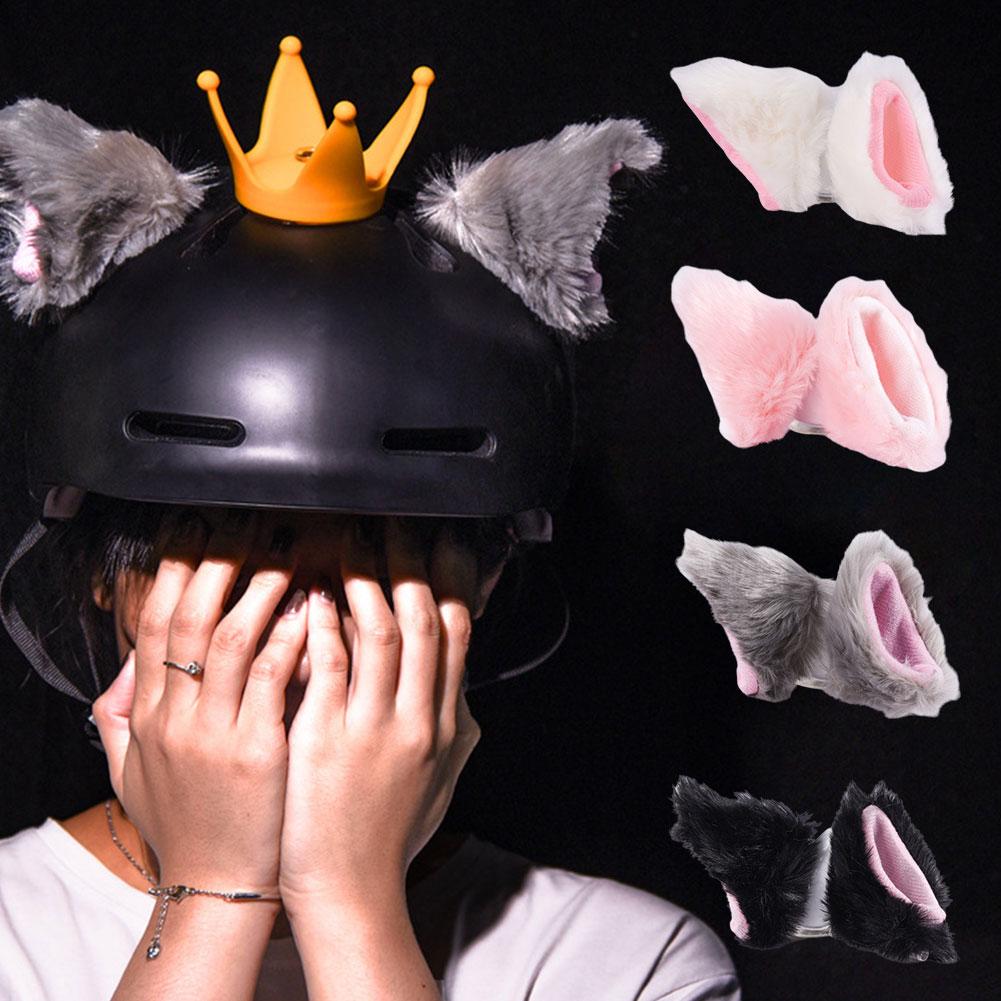 Motorcycle Helmet Decor Cat Ears Cute Plush Stickers Motocross Full Face Off Road Helmet Cosplay Styling Motorcycle Accessories