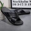 Herren Leder Hausschuhe Palm Cross Slides Lässig Outdoor Sommer Italienischer Designer Klassisch Braun Schwarz 2024Neu Sommer Lässige Hausschuhe