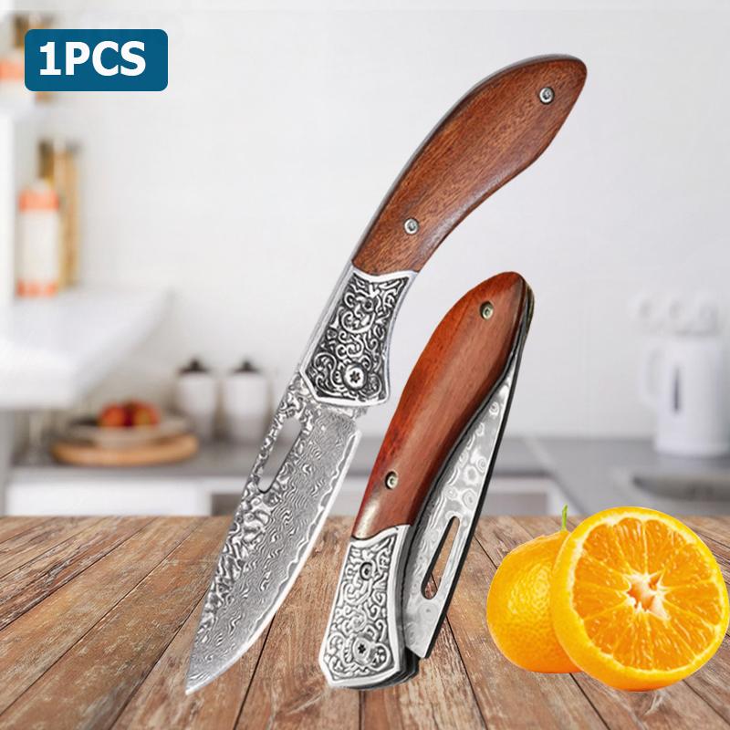 WXCOO Damascus Pattern Folding Knife Multi-Purpose
