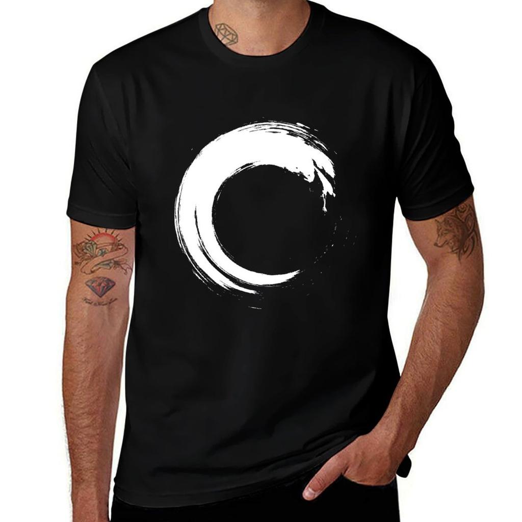 Minimalist Black And White Enso Circle Design Abstract Tshirt Relaxed Fit Casual Short Sleeve Top