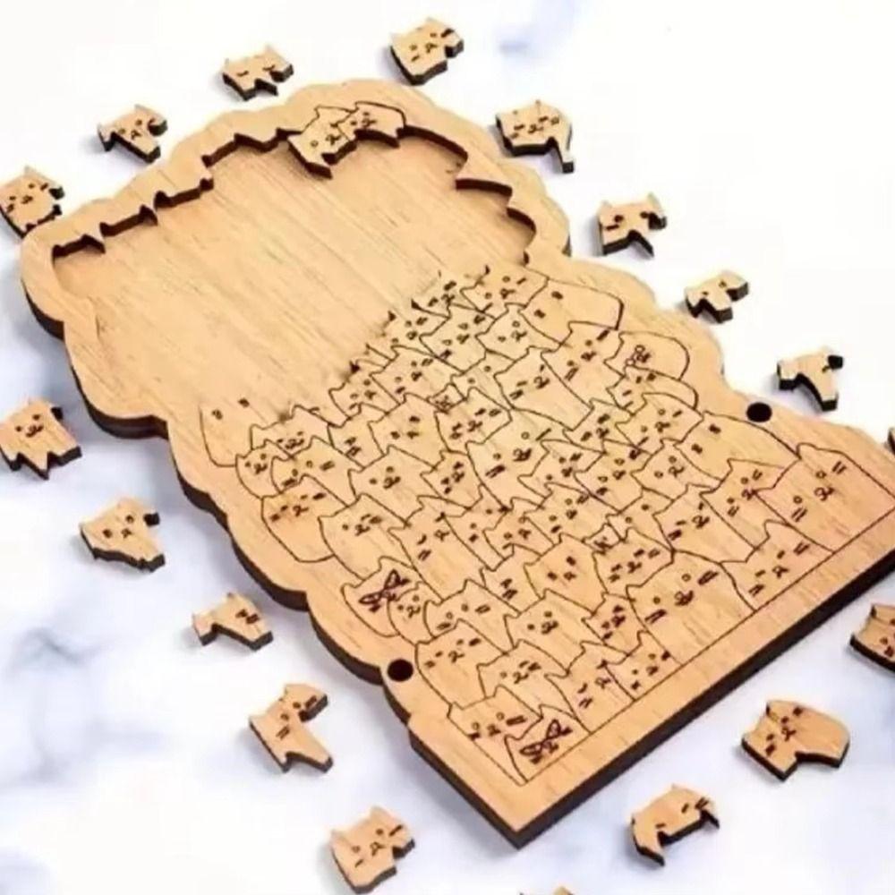 Challenging Wooden Jigsaw Brain Teaser Animal Puzzle Unique Hundred Cat Puzzle Family Game