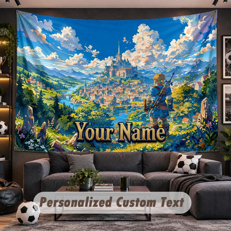 Wall Hanging Tapestry Custom NameZelda Pattern Personalized Printed Fabric Wall Decor
