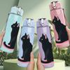 1PC Sitting Black Cat Silhouette Pattern 750ml Color Plastic Sports Water Bottle Leakproof Flip Straw Lid Suitable for Sports Office Home Use