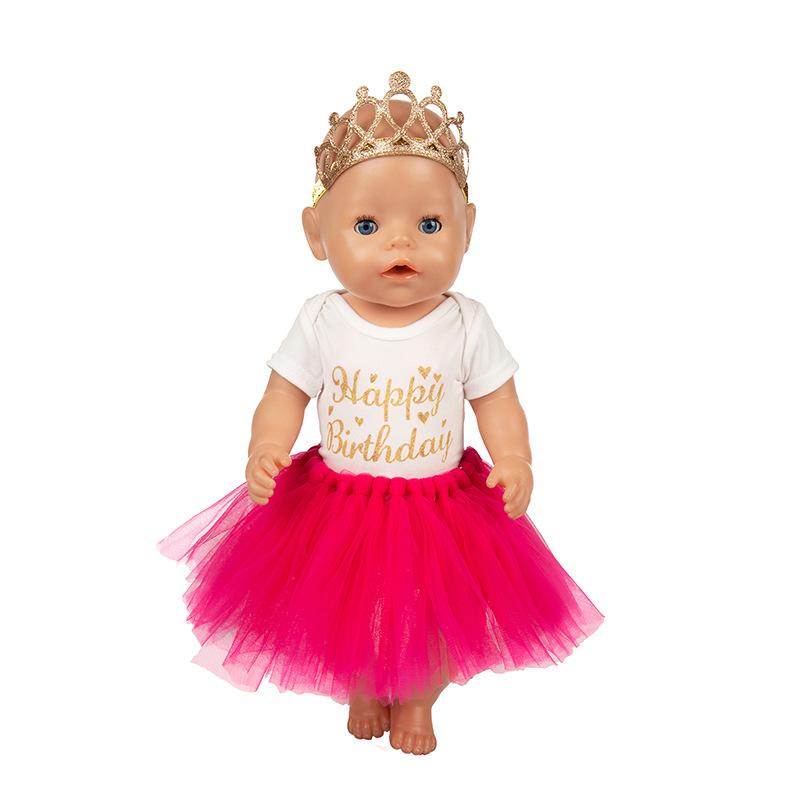 Set of 3 Birthday Doll Pink Clothing Accessories Including Skirt Romper Headband for 43cm / 17Inch Newborn Baby Doll (No Doll)