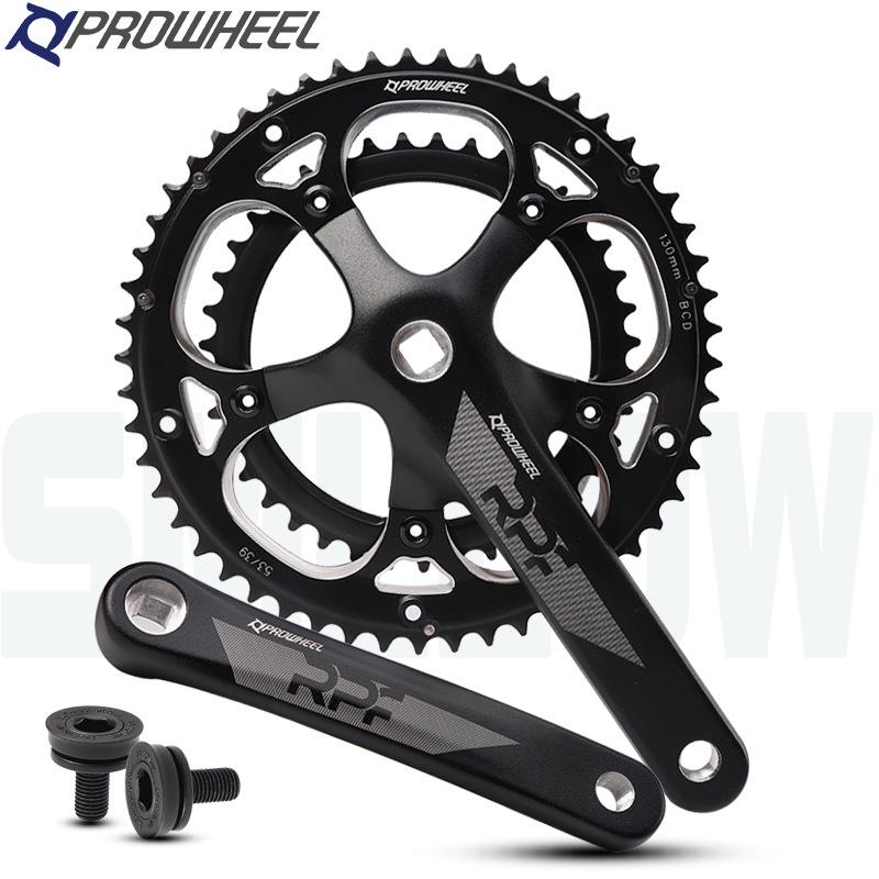 

Haomeng Prowheel Square Hole 53-39T Crankset, 2x9/10 Speed Aluminum Alloy Chainring for Road/Folding Bikes RPF-521-N(2*8/9/10 Speed) 172.5MM Crank Arm