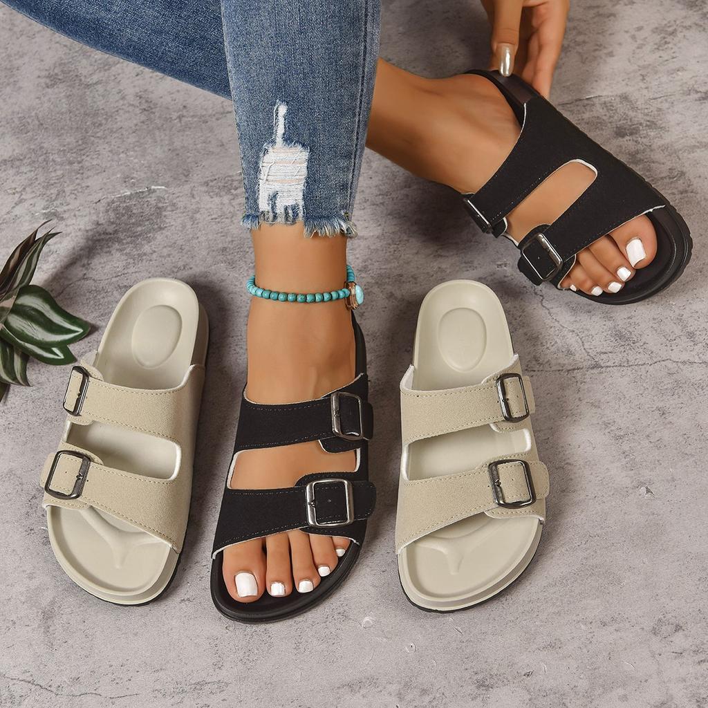 Leisure Fashion Slippers for Women Slides Beach Flat Low Heels Shoes for Women Solid Cow Suede Platform Summer Shoes Plus Size