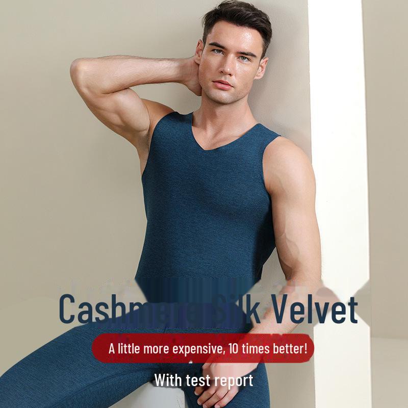 Herren Winter Kaschmir Seide Samt Thermoweste mit nahtlosem Unterhemd