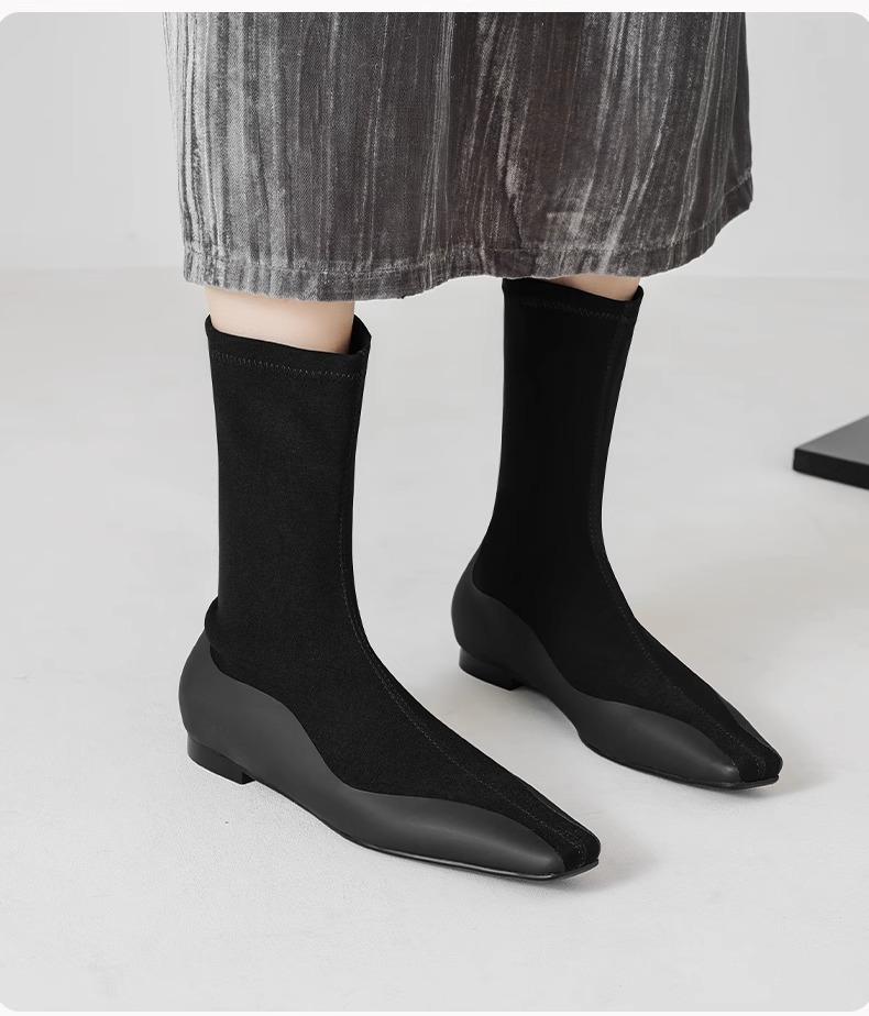 

Замечены интернет-знаменитости с той же новой моделью, модные комичные ноги~ темпераментная квадратная голова плоская подошва ботильоны-чулки облегающие ноги ботильоны-трубы w 40