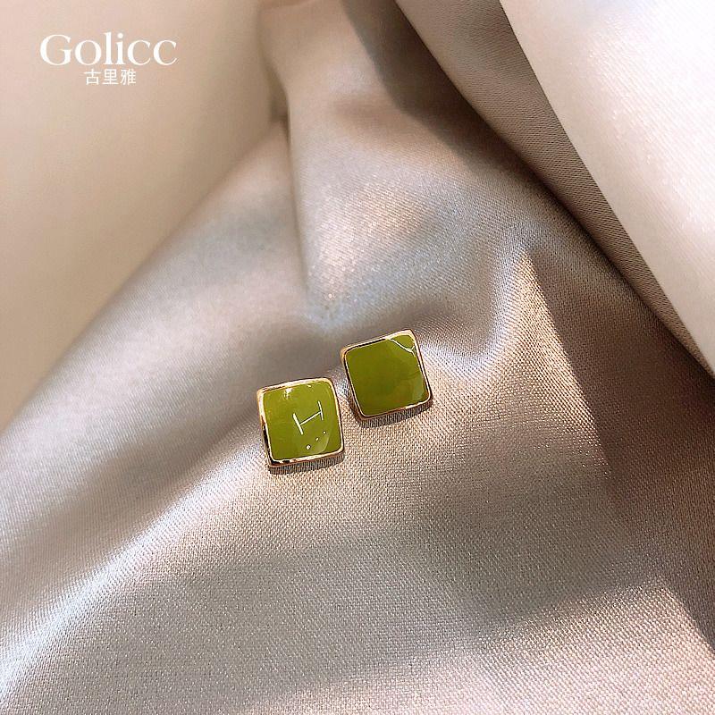 

Green Simple and Compact Trendy Women s 925 Sterling Silver Stud Earrings Square Green Stud Earrings