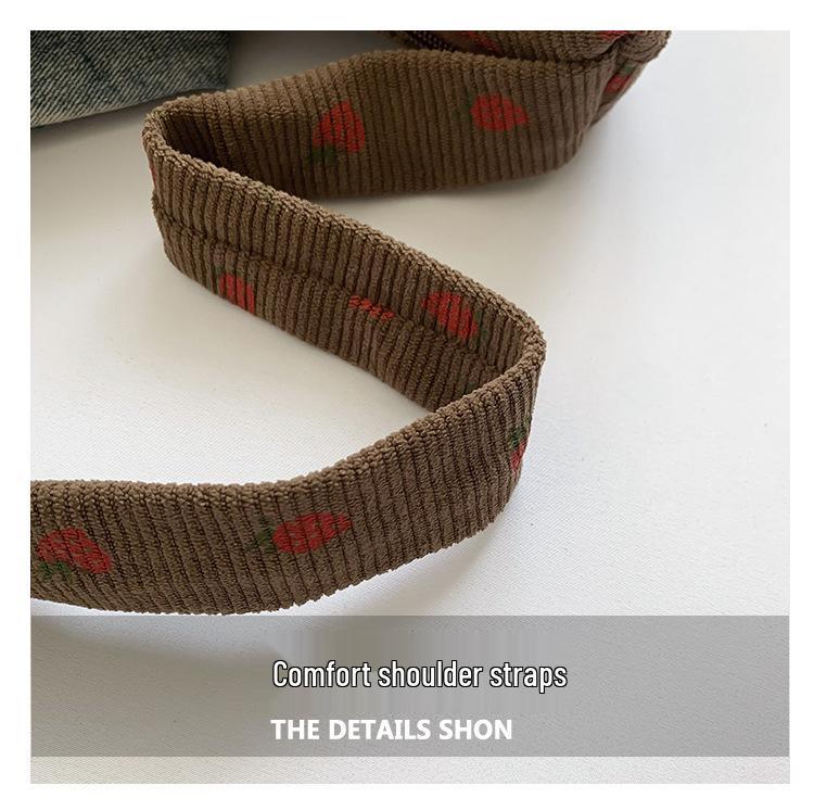 Korean-Style Strawberry Print Corduroy Handbag - 2025 Autumn Collection