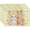 Cute Bunny Placemats Spring Floral Table Decor Dinner Mat Non-Slip Heat Resistant Tableware Pad for Kids Room Tea Party Decor