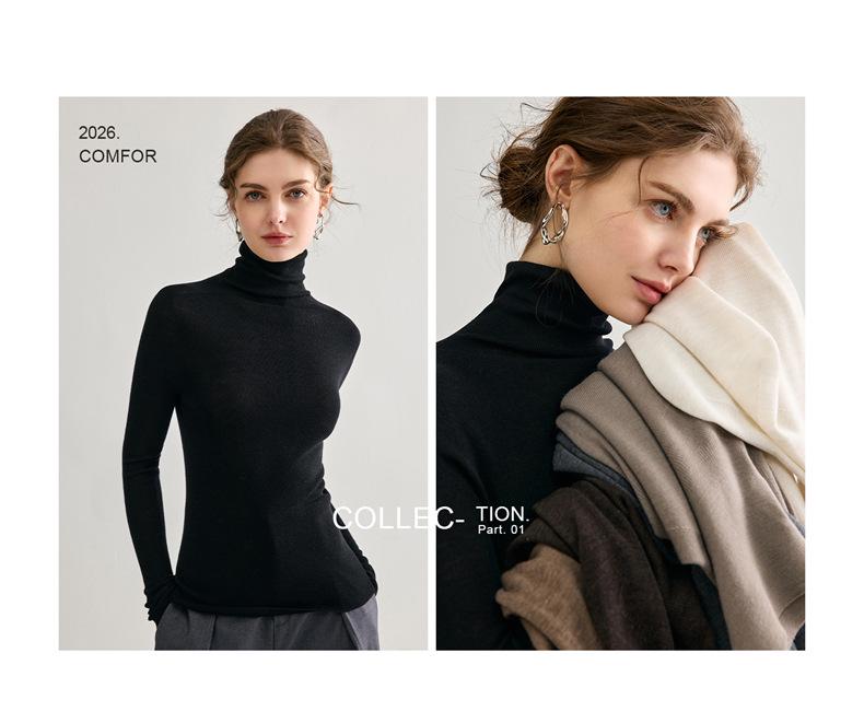 Spring 2026 Slim Fit Women's Elegant Layered Neck Wool Sweater