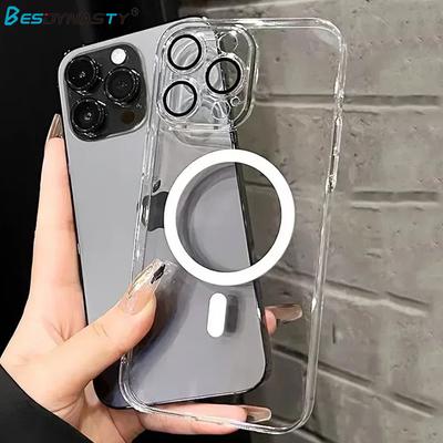 Clear Hard Magnetic For Magsafe Case For iPhone 16 15 14 13 12 11 Pro Max Plus Lens Films Wireless Charging Ultra Thin PC Cover