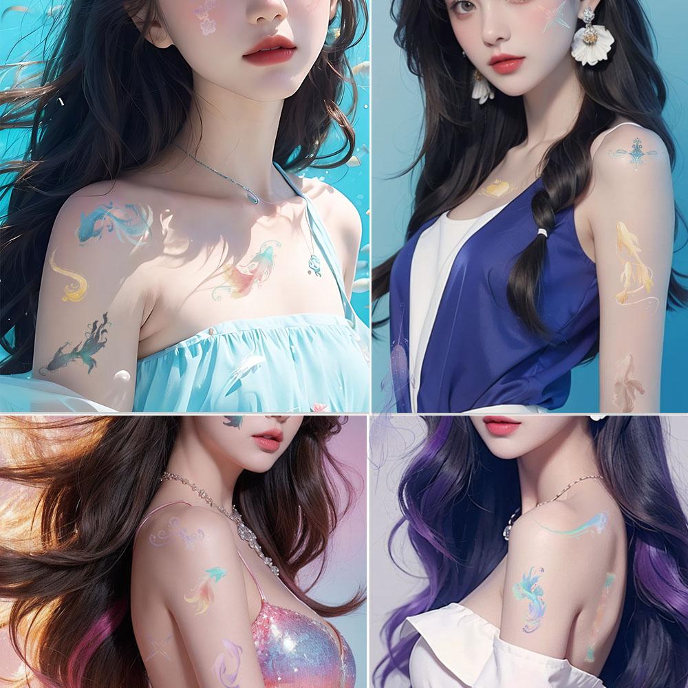 10sheets Colorful Brocarded Carp Fish Tattoo Stickers For Arm Body Hand Temporary Fake Waterproof Tattoo Stickers Students Gifts