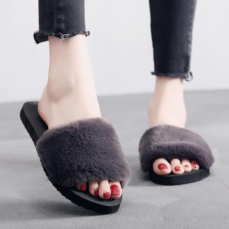 Indoor Outdoor, Women, Slip-on, Open Toe, Flat, Warm, Winter, Slipper Shoes