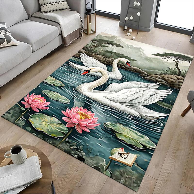 1PC Swans Lake Non-Slip Floor Carpet Compatible for Office&Living Room&Bedroom&Dining room - Flat - Weave Machine-S0318