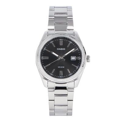 Standard Quartz Watch MTP-1302D-1A1 Men Brass Stainless Steel Silver Black Analog 3-Hand