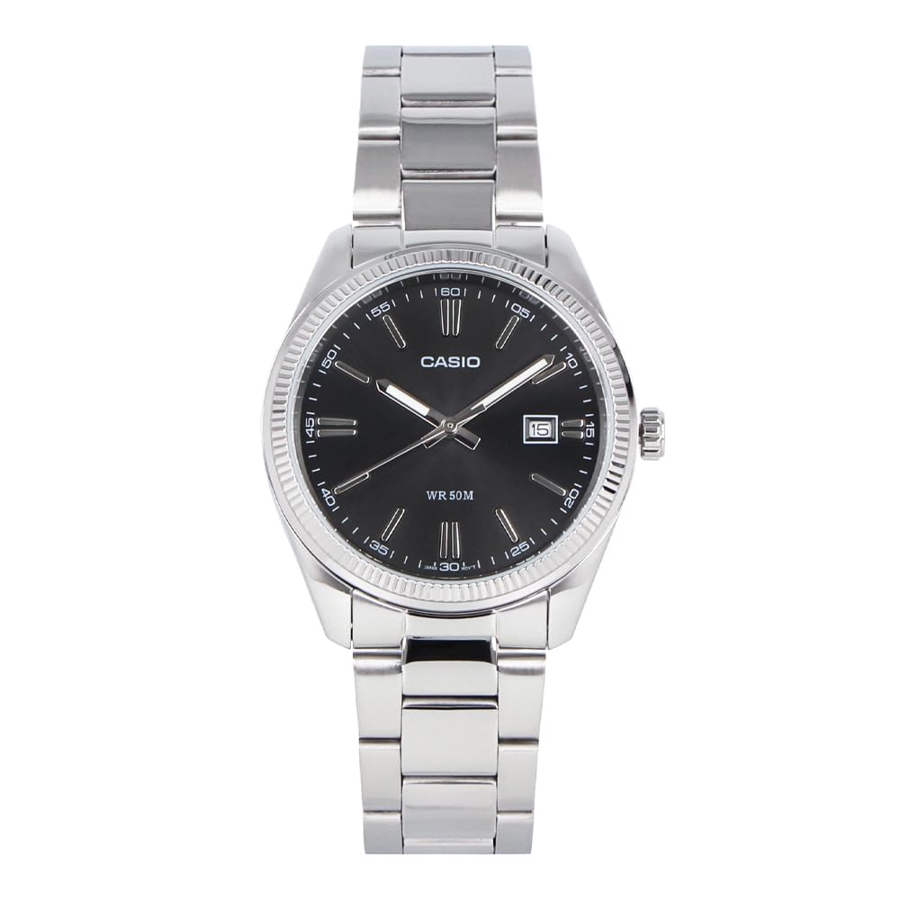 Casio Standard Quartz Watch MTP-1302D-1A1 Men Brass Stainless Steel Silver Black Analog 3-Hand