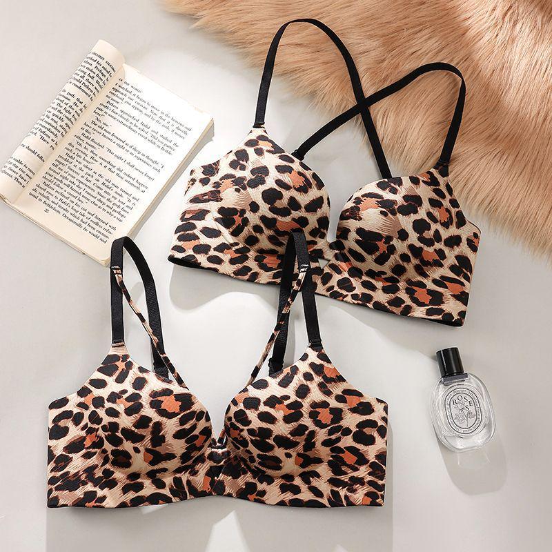 Leopard Print Push-Up Bra for Large Breasts: Slimming, Side Fat-Gathering, Anti-Sag, Sexy Back Design