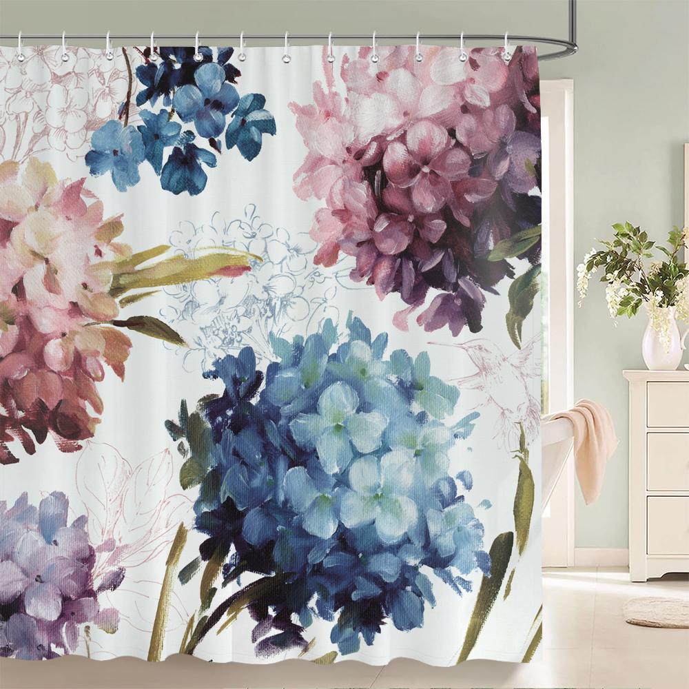 Colorful Tulip Pattern Bath Curtain Waterproof Fabric Shower Curtains Flowers Bathtub Screen With Hooks for Bathroom Home Decor
