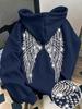 Hanorac cu glugă și mânecă lungă pentru femei, croială regulată, hoodie casual, pulover cu imprimeu aripi cu strasuri, poliester, îmbrăcăminte exterioară fashion
