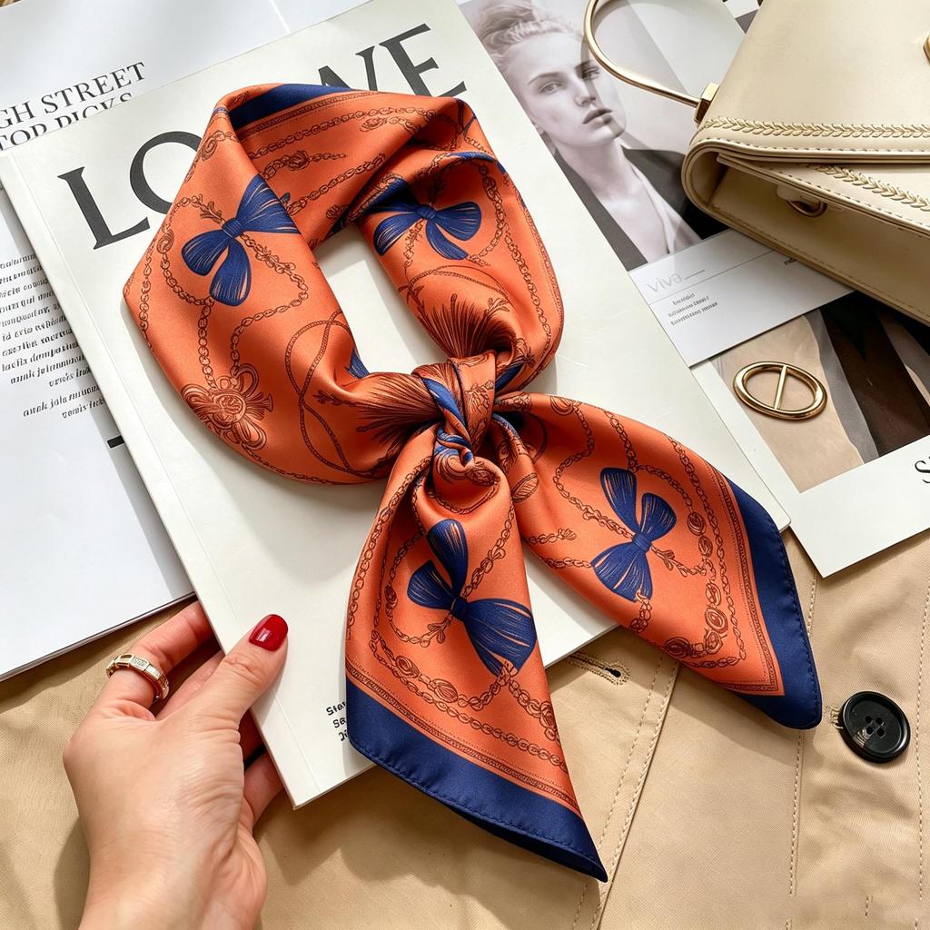 Women's French Retro Cashew Silk Scarf - Versatile Square Scarf & Ribbon Headscarf
