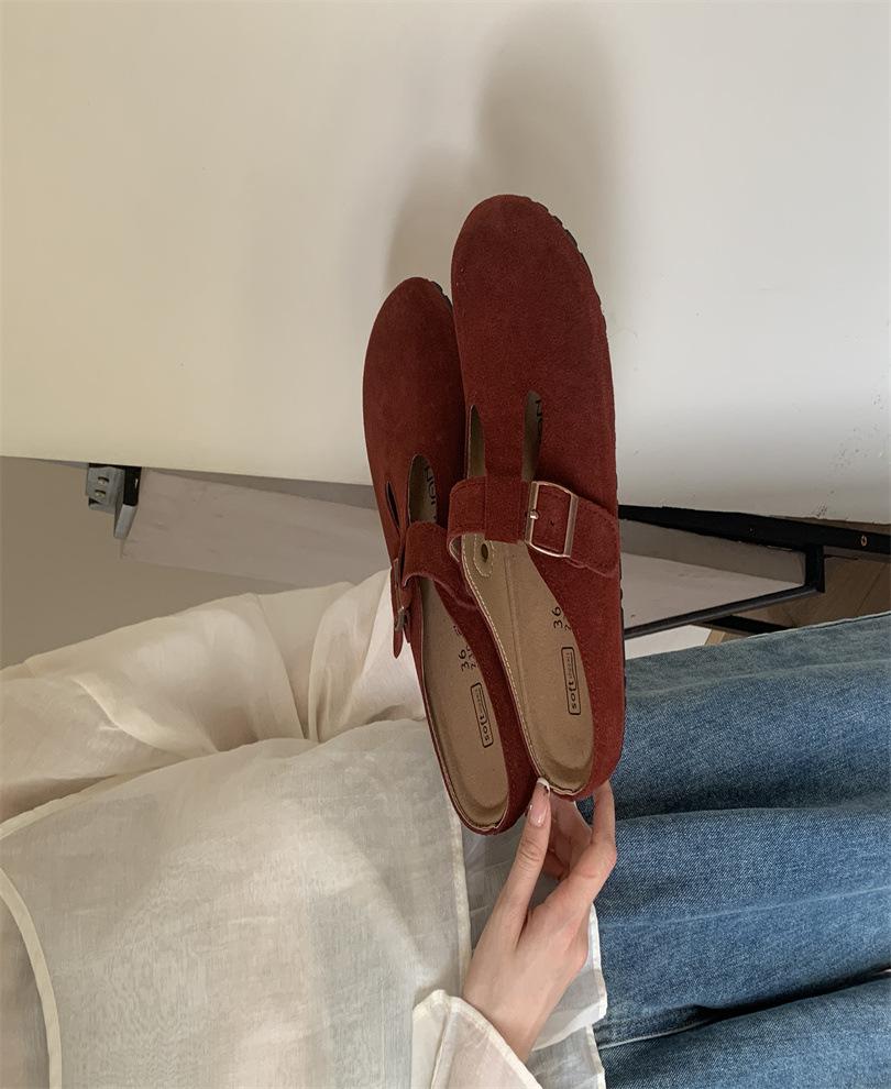 French retro flat-bottomed bag head slippers women's summer 2025 new light-mouth round head Korean version gentle lazy Muller slippers