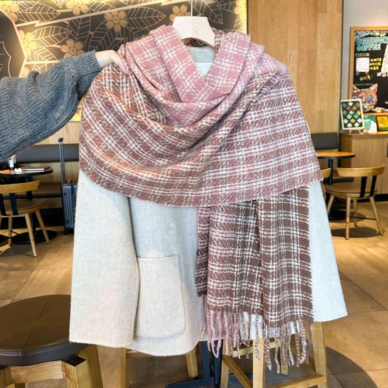 Retro Two-color Plaid Scarf Men's Winter Long Thickened Warm Gift Couple Scarf Versatile