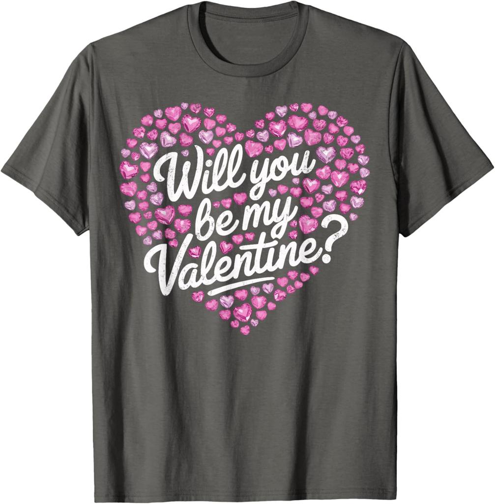 Will You Be My Valentine Heart Graphic Casual Men's Cotton Short Sleeve T-Shirt Daily Tee