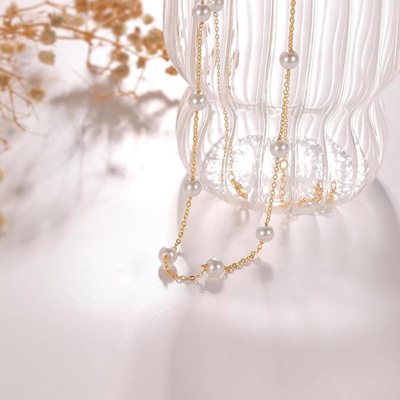 Versatile European French Style Pearl Pendant Collarbone Necklace