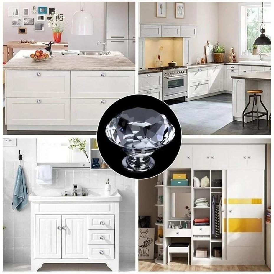 5 Pcs/Set 30mm Crystal Cabinet Knob With Screws Diamond Shape Drawer Cupboard Handle Pull Decorative Balls