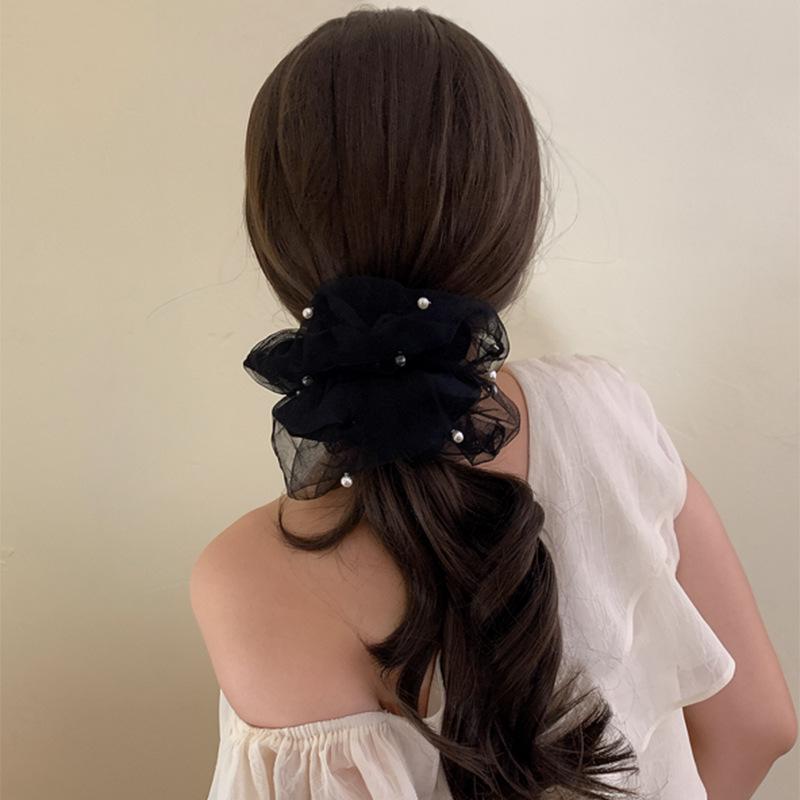 Pearl Double Layer Mesh Bun Hair Tie - Retro French High-End Style Hair Accessory