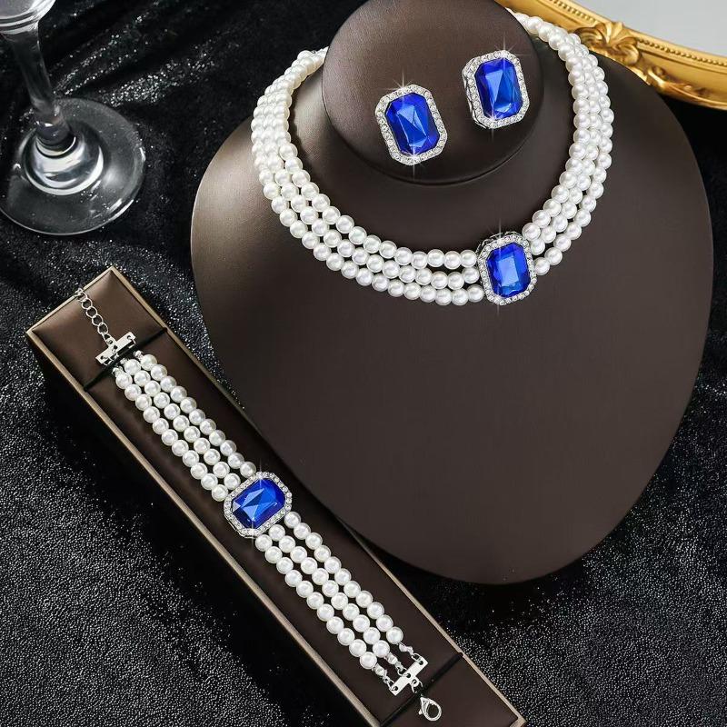 Luxury-lite Multi-layer Imitation Pearl Necklace, Bracelet and Earrings Set - Fashionable Accessory Set
