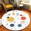 Cartoon Solar System Planets Pattern Round Area Rug Kids Cute Decorative Floor Mat for Bedroom Playroom