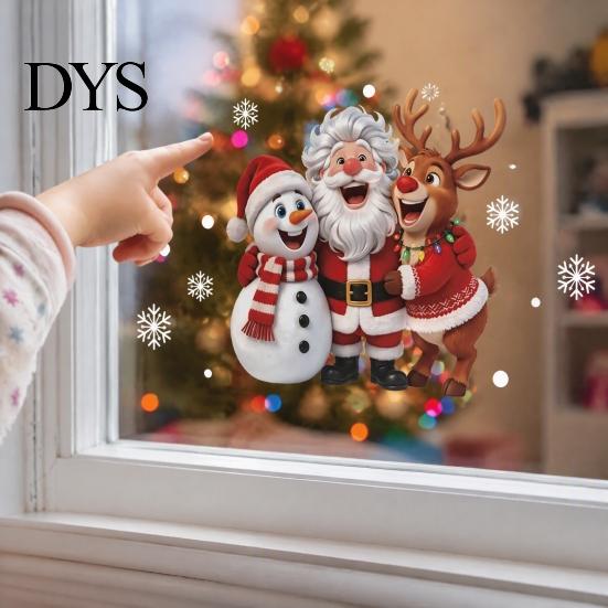 Environmentally Friendly PVC Decals Christmas Window Clings, Peel And Stick Winter Santa Snowman Reindeer Indoor Seasonal Art Decals, Xmas Sticker for