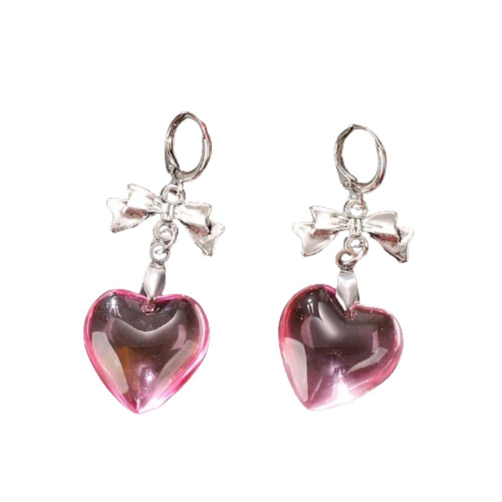 

Y2K Love Heart Ear Charms Bow Tie Heart Shaped Earrings Sweet Love Heart Hoop Earring Women розовый